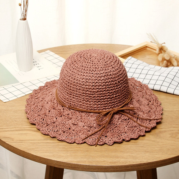 Literary Style Foldable Bow Straw Hat Sunhat(Dark Pink)