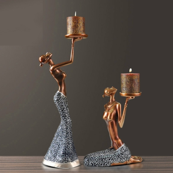 Classical Lady Sculpture Polyresin Vintage Candle Holder Dinning Table Art and Craft Ornament, Without Candles(Red copper)