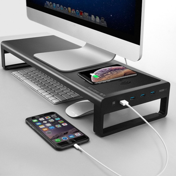 Vaydeer Metal Display Increase Rack Multifunctional Usb Wireless Laptop Screen Stand, Style:Wireless Charging(L)