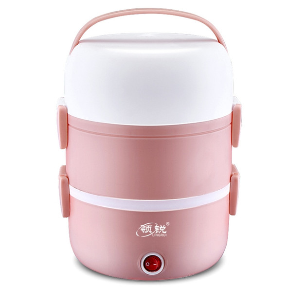 LINGRUI Multi-Function Electric Lunch Box Electric Heating Insulation Cooking Mini Rice Cooker, CN Plug, Specification:Three Layer(Pink)