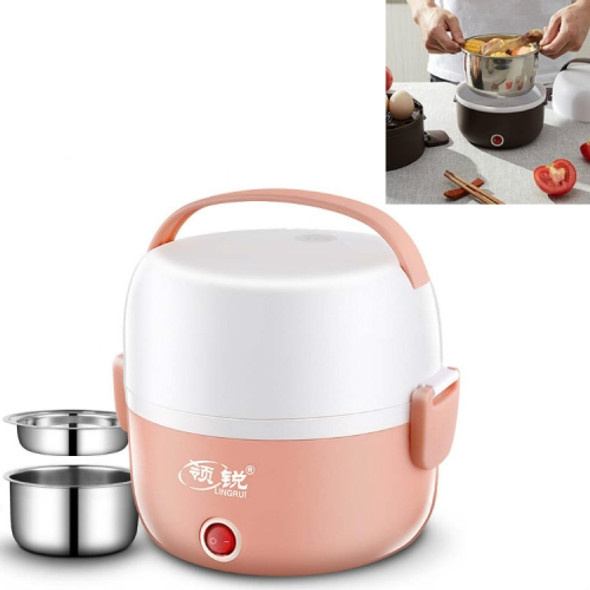 LINGRUI Multi-Function Electric Lunch Box Electric Heating Insulation Cooking Mini Rice Cooker, CN Plug, Specification:Double Layer(Pink)