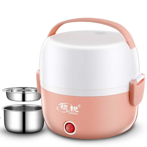 LINGRUI Multi-Function Electric Lunch Box Electric Heating Insulation Cooking Mini Rice Cooker, CN Plug, Specification:Double Layer(Pink)