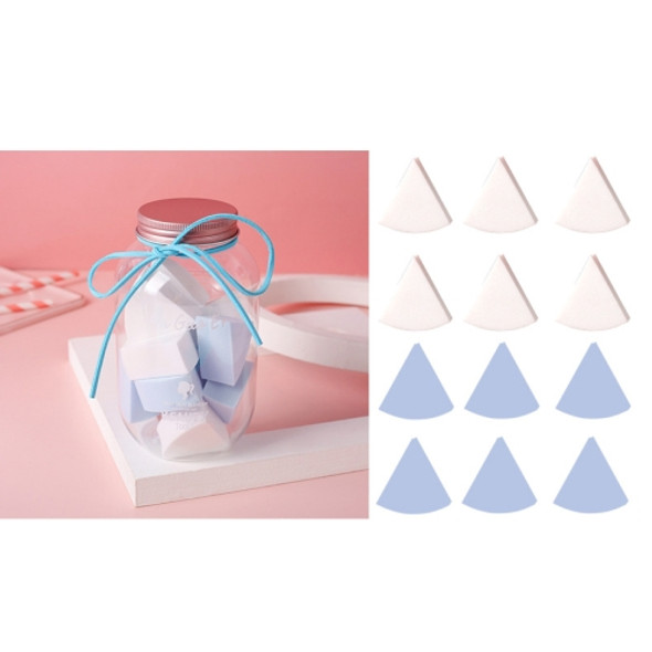 3 Sets 12 in 1 Cans Disposable Powder Puff Triangle Makeup Powder Puff Set Fan-Shaped Powder Puff(Blue White)