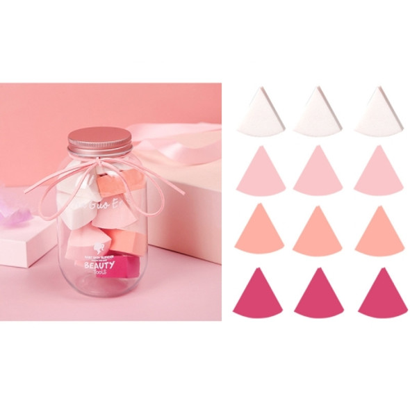 3 Sets 12 in 1 Cans Disposable Powder Puff Triangle Makeup Powder Puff Set Fan-Shaped Powder Puff(Four Colors)