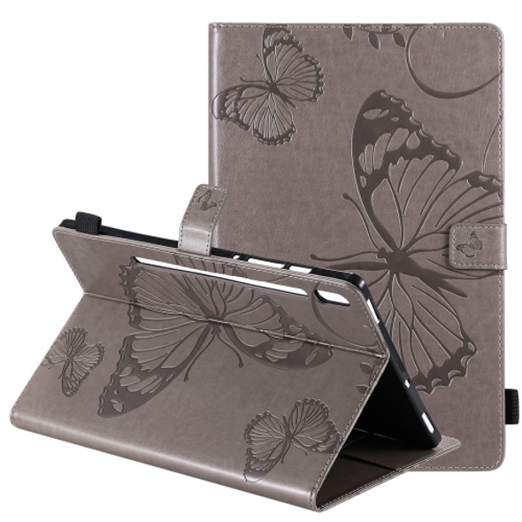 For Samsung Galaxy Tab S6 T860 Pressed Printing Butterfly Pattern Horizontal Flip Leather Case with Holder & Card Slots & Wallet & Sleep / Wake-up Function (Grey)