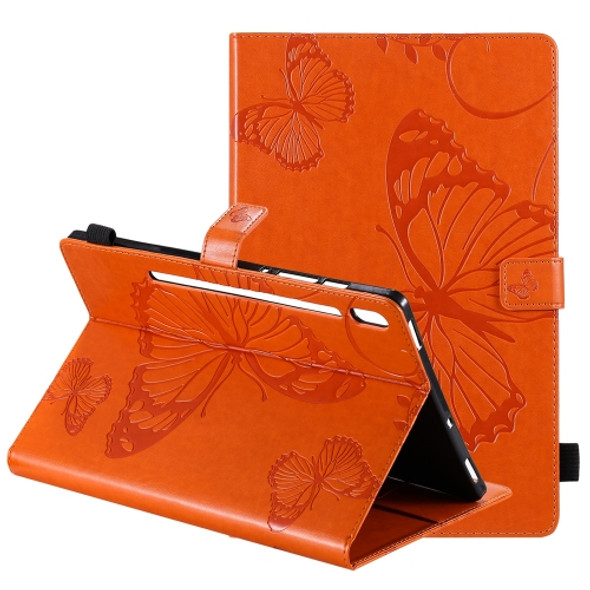 For Samsung Galaxy Tab S6 T860 Pressed Printing Butterfly Pattern Horizontal Flip Leather Case with Holder & Card Slots & Wallet & Sleep / Wake-up Function (Orange)