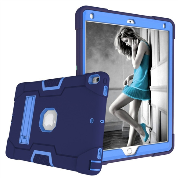 For iPad 10.5 Contrast Color Silicone + PC Combination Case with Holder(Navy Blue + Blue)