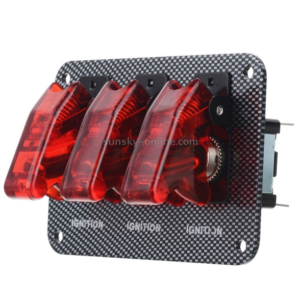 Jtron DV 12V Carbon Fiber Surface Panel Car Toggle Switch with Red LED Indicator(Red)