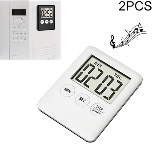 2 PCS Super Thin LCD Digital Screen Kitchen Timer Cooking Count Up Countdown Alarm Magnet Clock(White)