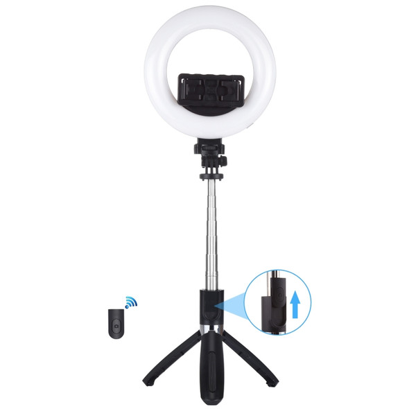 PULUZ 6.3 inch 16cm Ring LED Live Broadcast Vlogging Selfie Light + Bluetooth Selfie Stick Tripod Mount(Black)