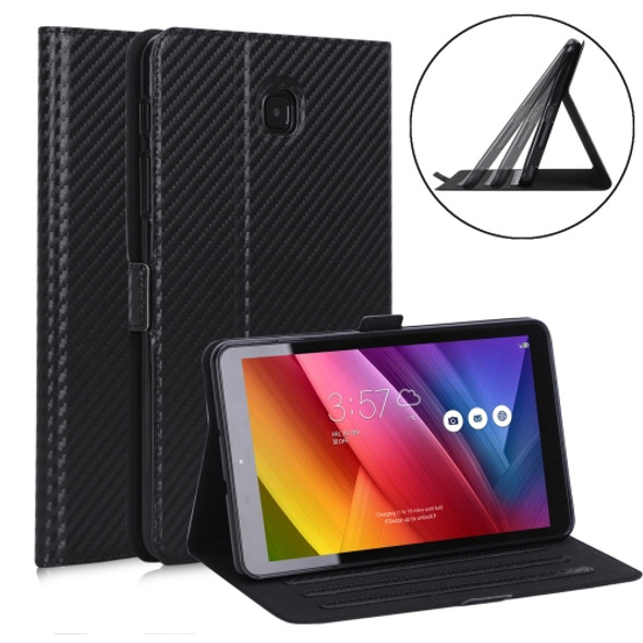 For Samsung Galaxy Tab A 8.0 (2018) T387 Ultra-thin Carbon Fiber Horizontal Flip PU Leather Case with 3-level Holder(Black)