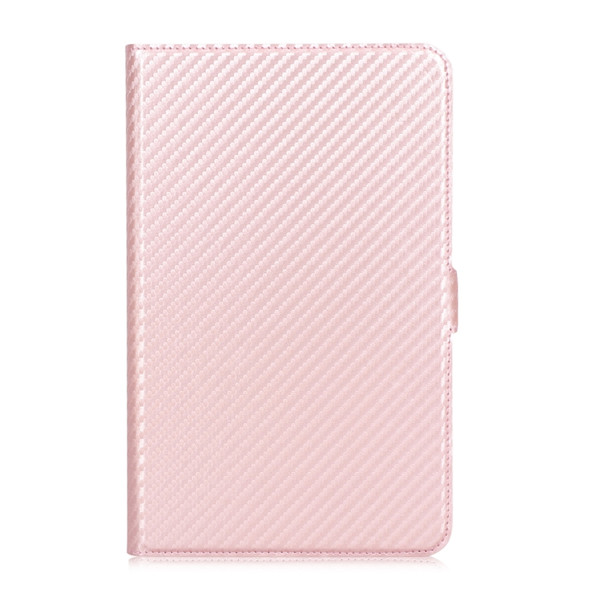 For Samsung Galaxy Tab A 8.0 (2018) T387 Ultra-thin Carbon Fiber Horizontal Flip PU Leather Case with 3-level Holder(Rose Gold)