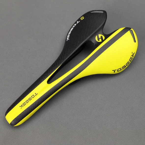 TOSEEK Road Bike Carbon Fiber Seat Bicycle Hollow Seat Saddle, 3K Texture + Extinction(Yellow)