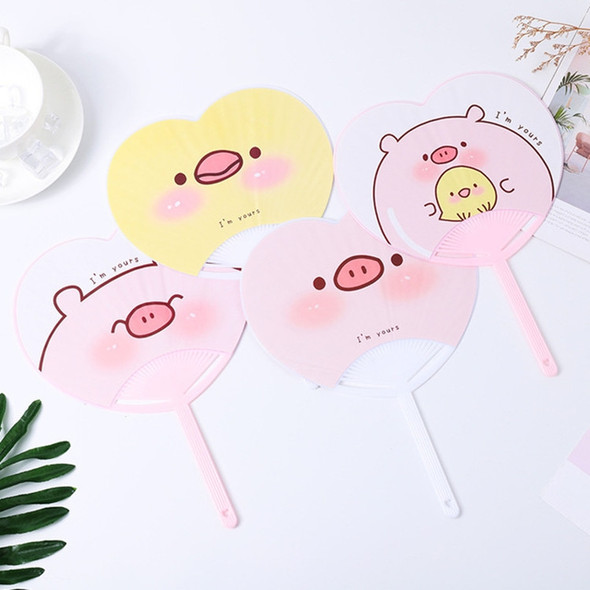 10 PCS Heart-shape Round Fan Cool Summer Portable Hand Fan, Color:Random Color Pattern Delivery(Sweet Pig Duck)