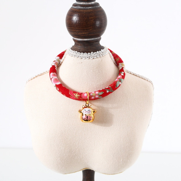 4 PCS Lucky Cat Copper Bell Adjustable Pet Cat Dog Collar Necklace, Size:S 20-25cm(Red Flowers)