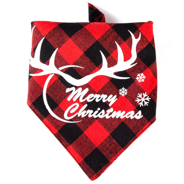 2 PCS Christmas Pet Saliva Towel Pet Triangle Scarf( Red Big Antler Snowflake)