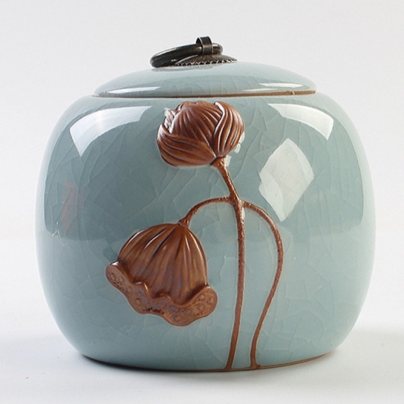 Ceramic Tea Pot Lotus Shaped Sealed Storage Tank (Blue)