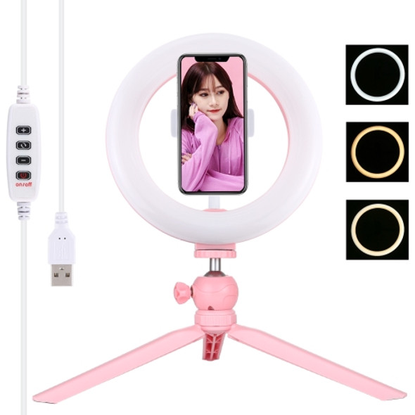 PULUZ 7.9 inch 20cm Light + Desktop Tripod Mount USB 3 Modes Dimmable Dual Color Temperature LED Curved Light Ring Vlogging Selfie Photography Video Lights with Phone Clamp(Pink)