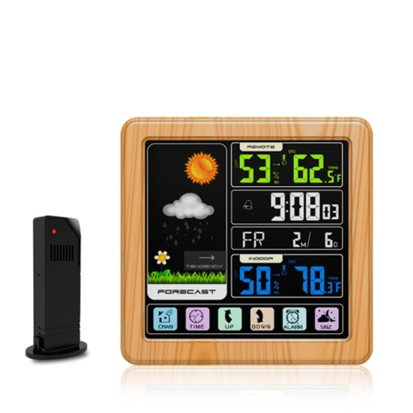 TS-3310 Wireless Weather Clock Multifunctional Color Screen Clock Creative Home Touch Screen Thermometer Wood Grain