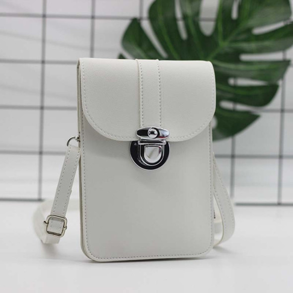 Lock Buckle Messenger PU Leather Touch Screen Mobile Phone Bag For Mobile Phones Below 6.5 Inches(White )