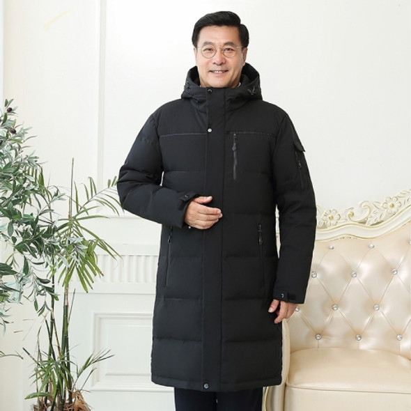 Winter Middle-aged Men Mid-length Thickened Cold-proof Down Jacket (Color:Black Size:XXXL)