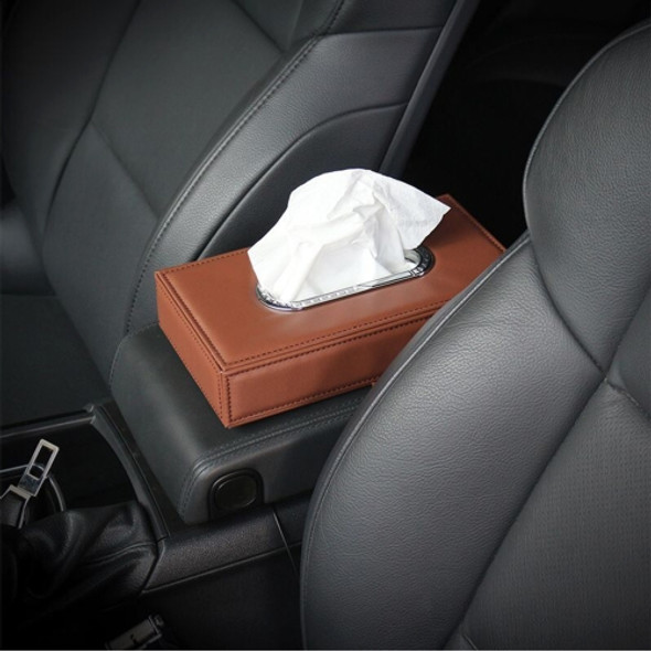Universal Car Facial Tissue Box Case Holder Metal Frame Tissue Box Fashion and Simple Paper Napkin Bag(Brown)