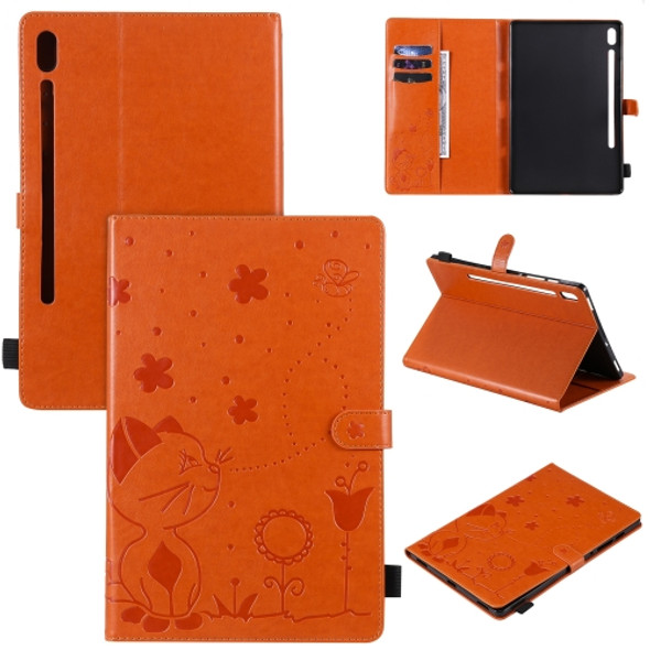 For Samsung Galaxy Tab S6 T860 Cat Bee Embossing Pattern Shockproof Table PC Protective Horizontal Flip Leather Case with Holder & Card Slots & Wallet & Pen Slot & Wake-up / Sleep Function(Orange)