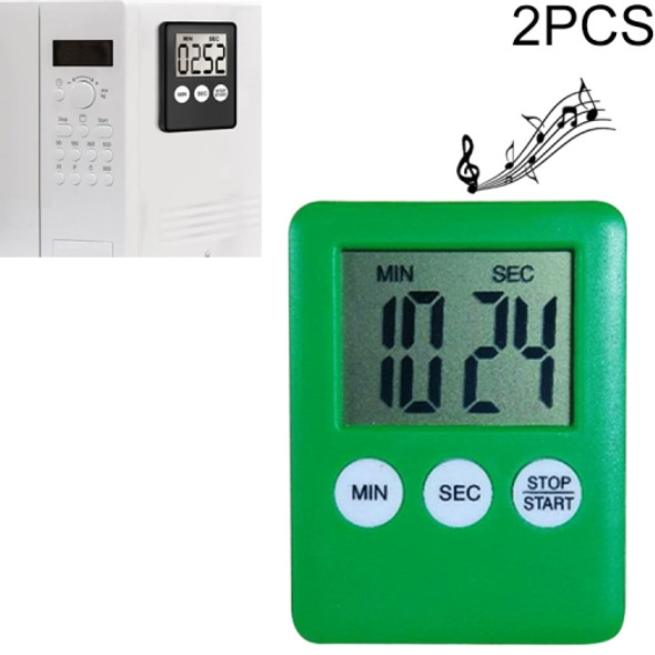 2 PCS Super Thin LCD Digital Screen Kitchen Timer Cooking Count Up Countdown Alarm Magnet Clock(Green)