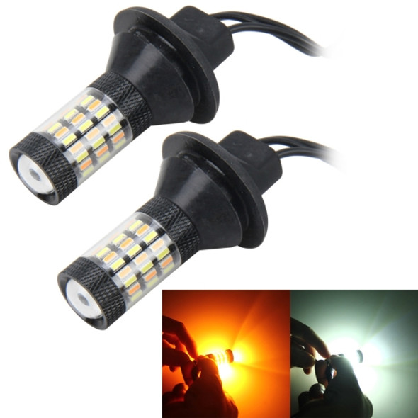 2 PCS 3156 5W 450LM 60LEDs DC 12V SMD-4014 Car Auto Brake Light Turn Signal Lights Car Source Set(White Light+Yellow Light), Cable Length: 40cm