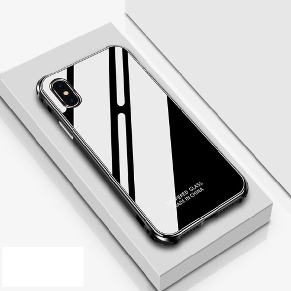 Crystal Cube Shockproof Airbag Tempered Glass + Metal Frame Case for iPhone XS Max (Black)