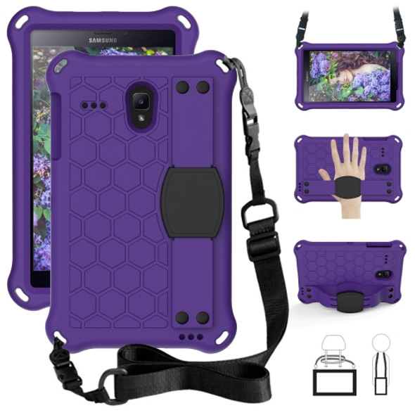 For GalaxyTab A 8.0 (2017)T380 Honeycomb Design EVA + PC Four Corner Anti Falling Flat Protective Shell With Straps(Purple+Black)