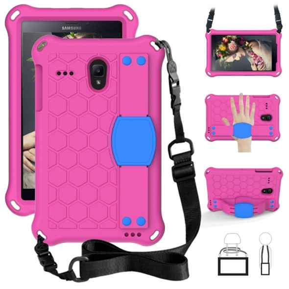 For GalaxyTab A 8.0 (2017)T380 Honeycomb Design EVA + PC Four Corner Anti Falling Flat Protective Shell With Straps(Rose Red+Blue)