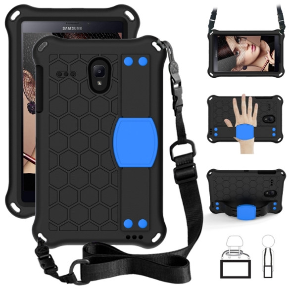 For GalaxyTab A 8.0 (2017)T380 Honeycomb Design EVA + PC Four Corner Anti Falling Flat Protective Shell With Straps(Black+Blue)
