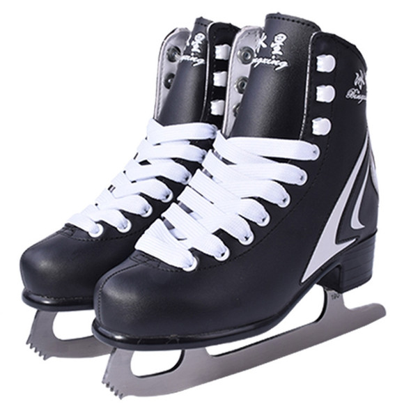 BING XING PVC Upper + Rubber + Stainless Steel Unisex Figure Skating Ice Skates, Size:38 Yards(Black)