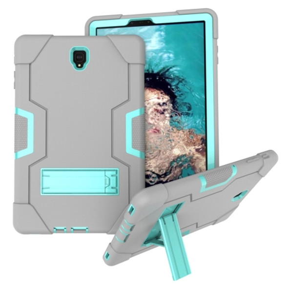 For Galaxy Tab S4 10.5 T830 Contrast Color Silicone + PC Combination Case with Holder(Grey + Aqua)