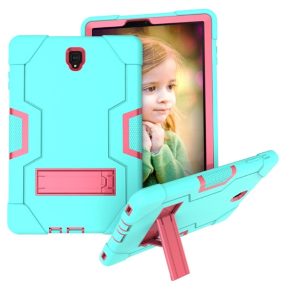 For Galaxy Tab S4 10.5 T830 Contrast Color Silicone + PC Combination Case with Holder(Aqua + Rose Red)