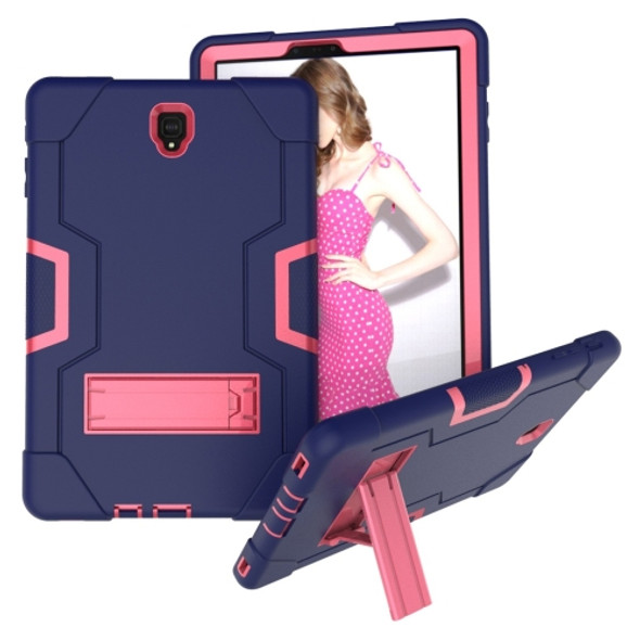 For Galaxy Tab S4 10.5 T830 Contrast Color Silicone + PC Combination Case with Holder(Navy Blue + Rose Red)