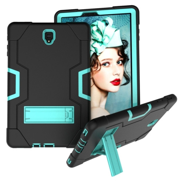 For Galaxy Tab S4 10.5 T830 Contrast Color Silicone + PC Combination Case with Holder(Black + Aqua)