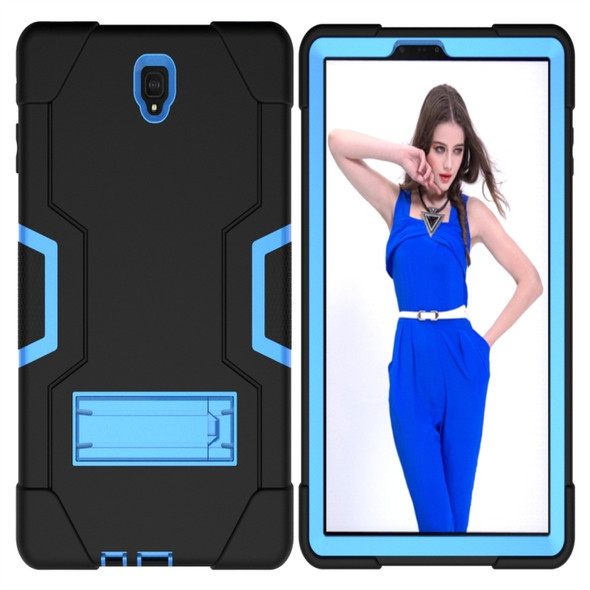 For Galaxy Tab S4 10.5 T830 Contrast Color Silicone + PC Combination Case with Holder(Black + Blue)