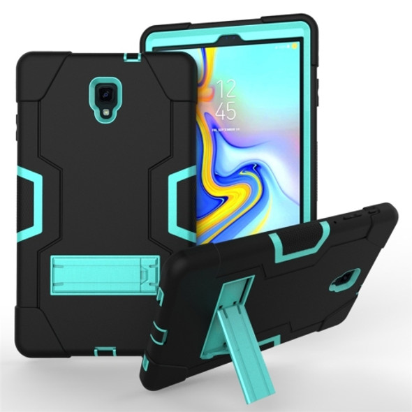 For Galaxy Tab A 10.5 T590  Contrast Color Silicone + PC Combination Case with Holder(Black + Aqua)