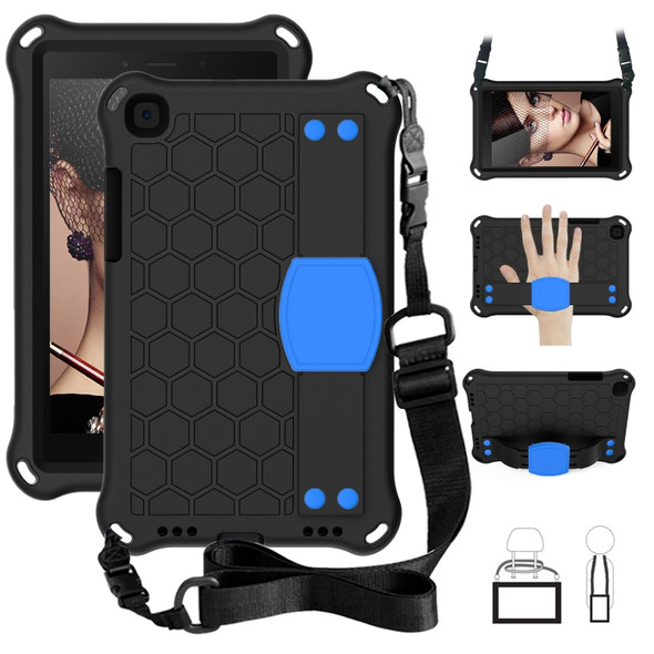 For  Galaxy Tab A8.0 T290 / T295（2019） Honeycomb Design EVA + PC Four Corner Anti Falling Flat Protective Shell With Straps(Black+Blue)