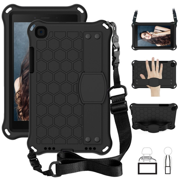 For  Galaxy Tab A8.0 T290 / T295（2019） Honeycomb Design EVA + PC Four Corner Anti Falling Flat Protective Shell With Straps(Black+Black)