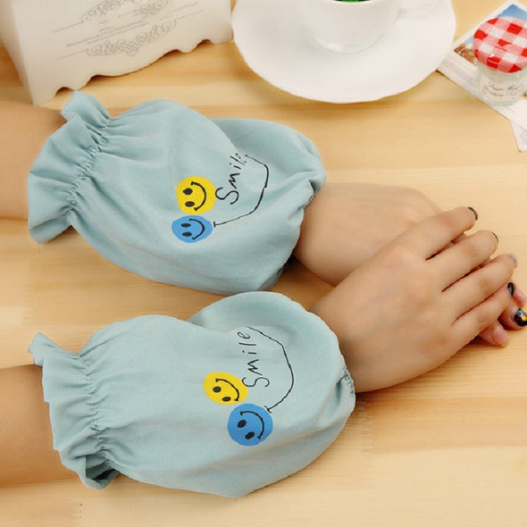 Ladies Short Cartoon Smiley Pattern Flannel Cuffs Anti-fouling Sleeves(Fruit Green)