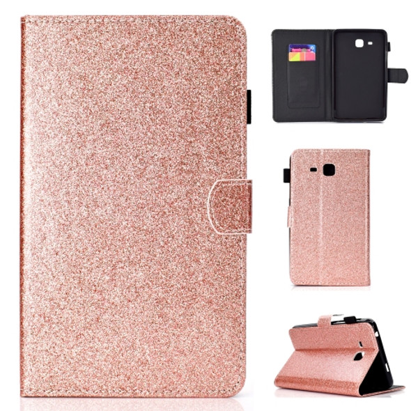 For Galaxy Tab A 7.0 (2016) T280 Varnish Glitter Powder Horizontal Flip Leather Case with Holder & Card Slot(Rose Gold)