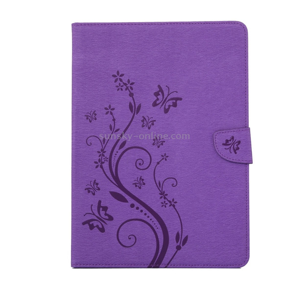 For Galaxy Tab A 8.0 / T350 Pressed Flowers Butterfly Pattern Horizontal Flip PU Leather Case with Magnetic Buckle & Holder & Card Slots & Wallet(Purple)