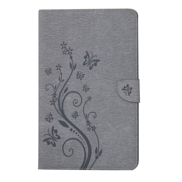 For Galaxy Tab A 7.0 Pressed Flowers Butterfly Pattern Horizontal Flip PU Leather Case with Magnetic Buckle & Holder & Card Slots & Wallet(Grey)