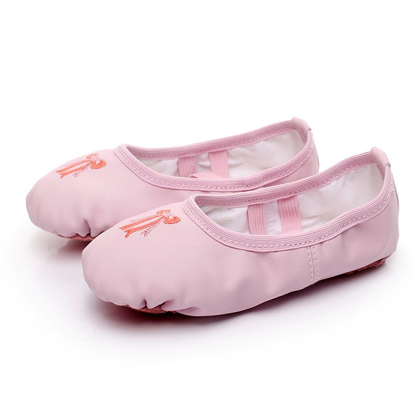 Crystal Satin Flower Decoration Dance Shoes Soft Sole Ballet Shoes Practice Dance Shoes For Children, Size: 32(PU Pink Bow)