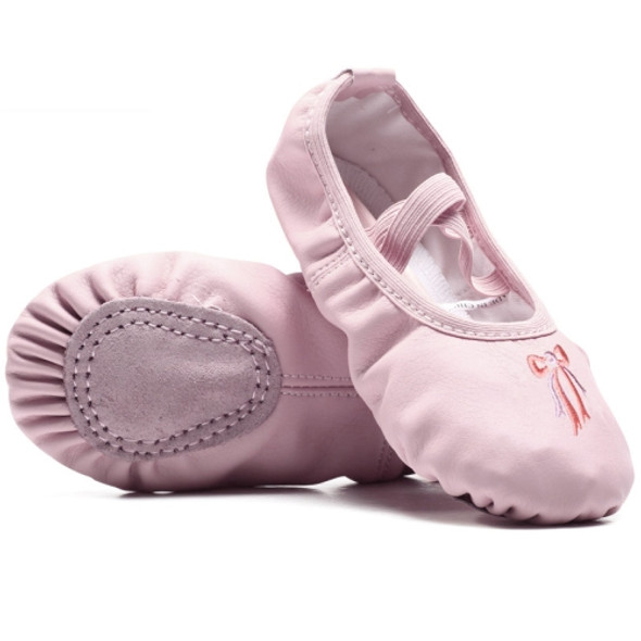 Crystal Satin Flower Decoration Dance Shoes Soft Sole Ballet Shoes Practice Dance Shoes For Children, Size: 26(PU Pink Bow)