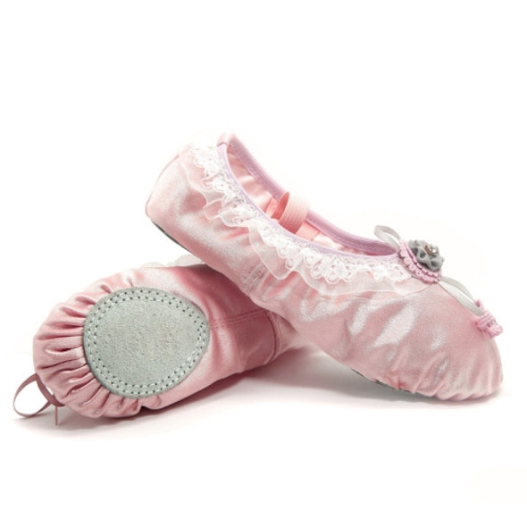 Crystal Satin Flower Decoration Dance Shoes Soft Sole Ballet Shoes Practice Dance Shoes For Children, Size: 34(Pink with Diamond)