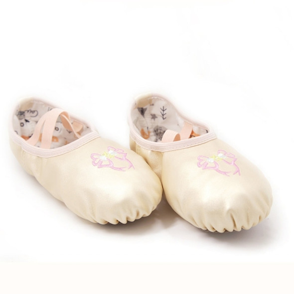 Crystal Satin Flower Decoration Dance Shoes Soft Sole Ballet Shoes Practice Dance Shoes For Children, Size: 26(PU Golden Flower)